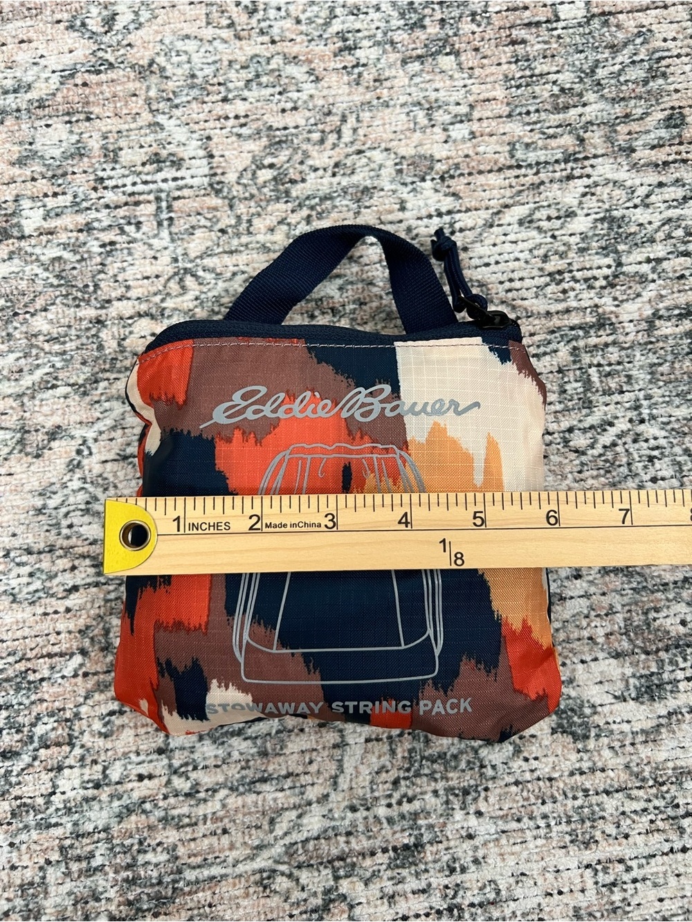 Eddie Bauer Stowaway String Pack Blue Orange Packable Backpack Hiking Outdoors - Picture 12 of 15